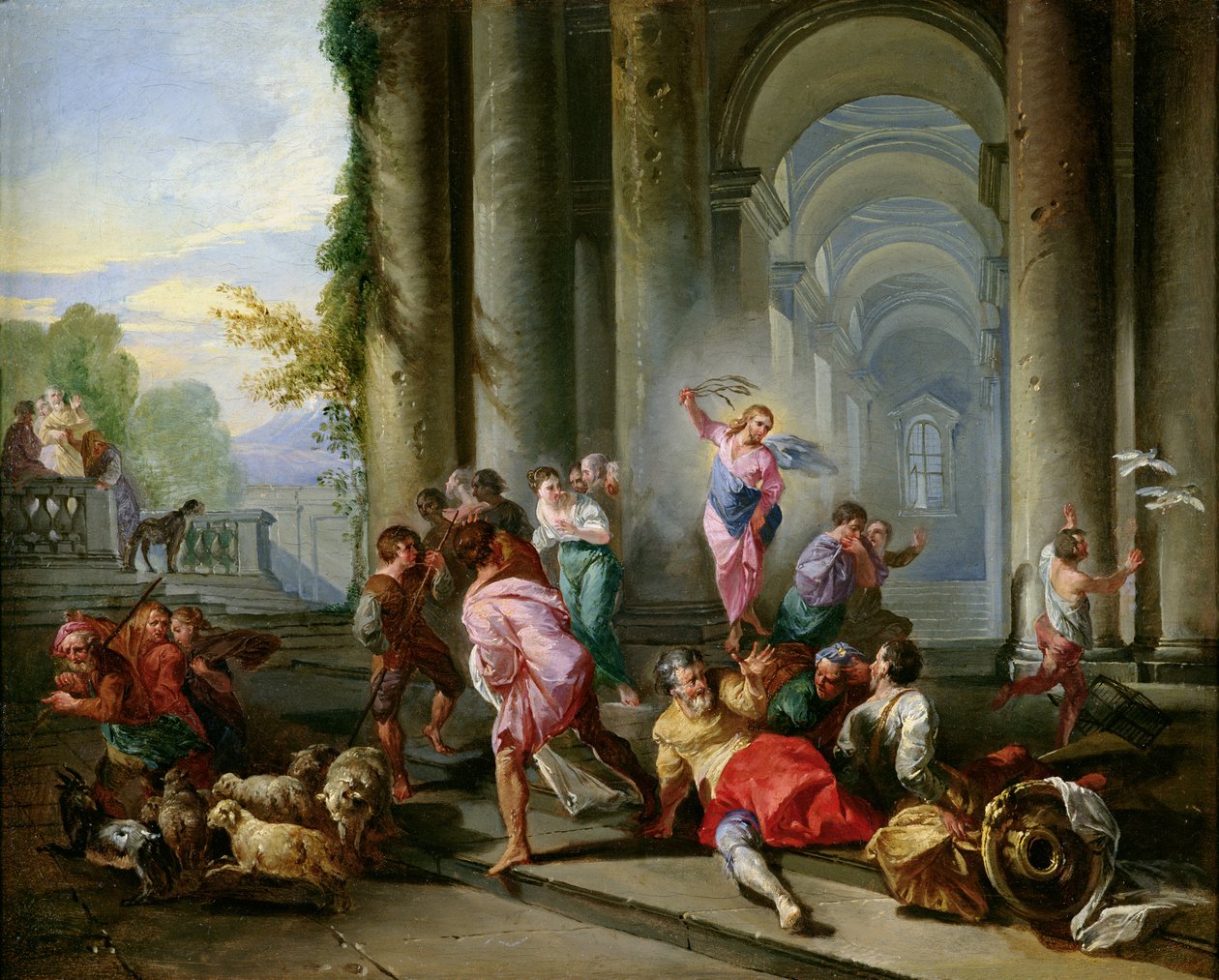 Kristus, der driver købmændene fra templet, ca. 1720-30 af Giovanni Paolo Pannini