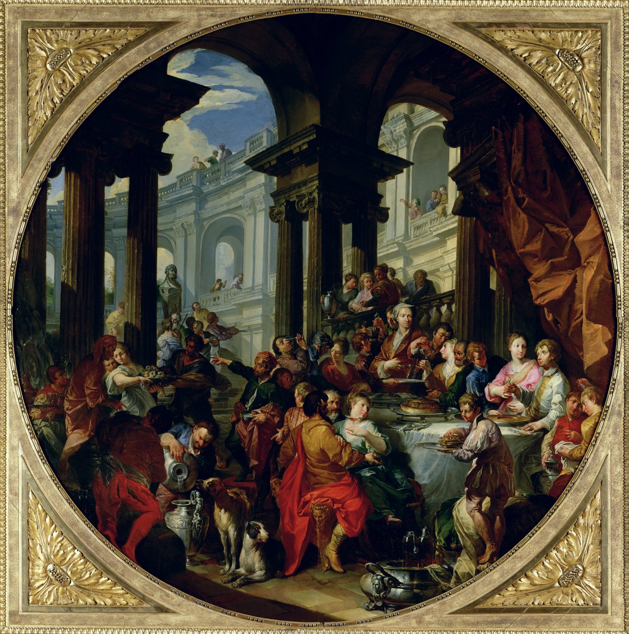 Fest under en jonisk portik, ca. 1720-25 af Giovanni Paolo Pannini