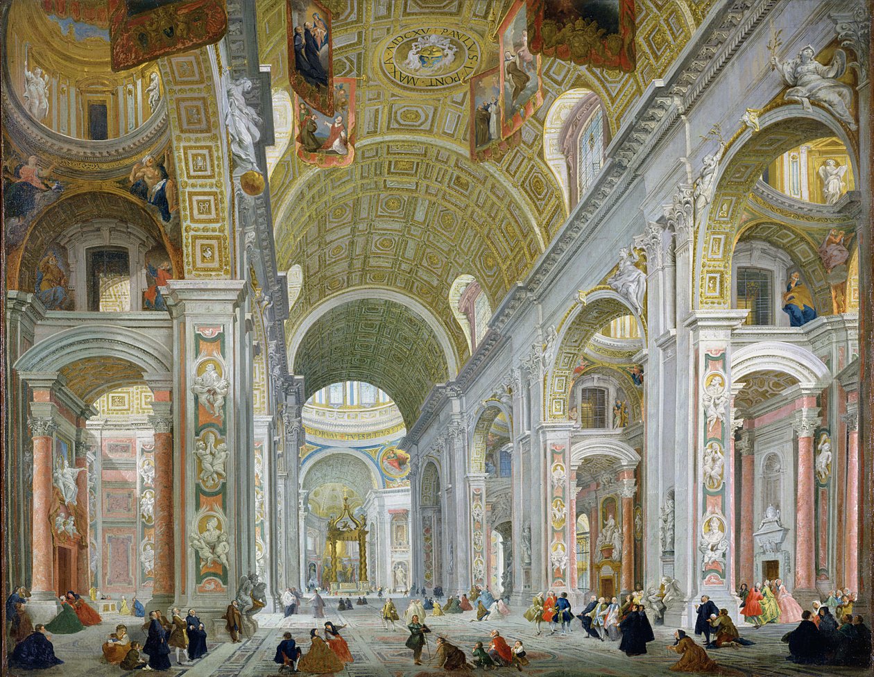 Interiør af Peterskirken, Rom, ca. 1754 af Giovanni Paolo Pannini