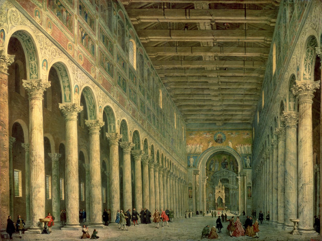 Interiør af kirken San Paolo Fuori le Mura, Rom, 1750 af Giovanni Paolo Pannini
