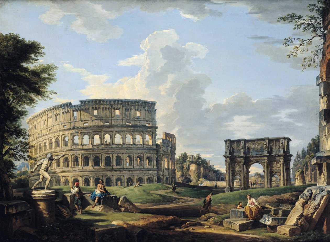 Colosseum og Konstantins bue af Giovanni Paolo Pannini