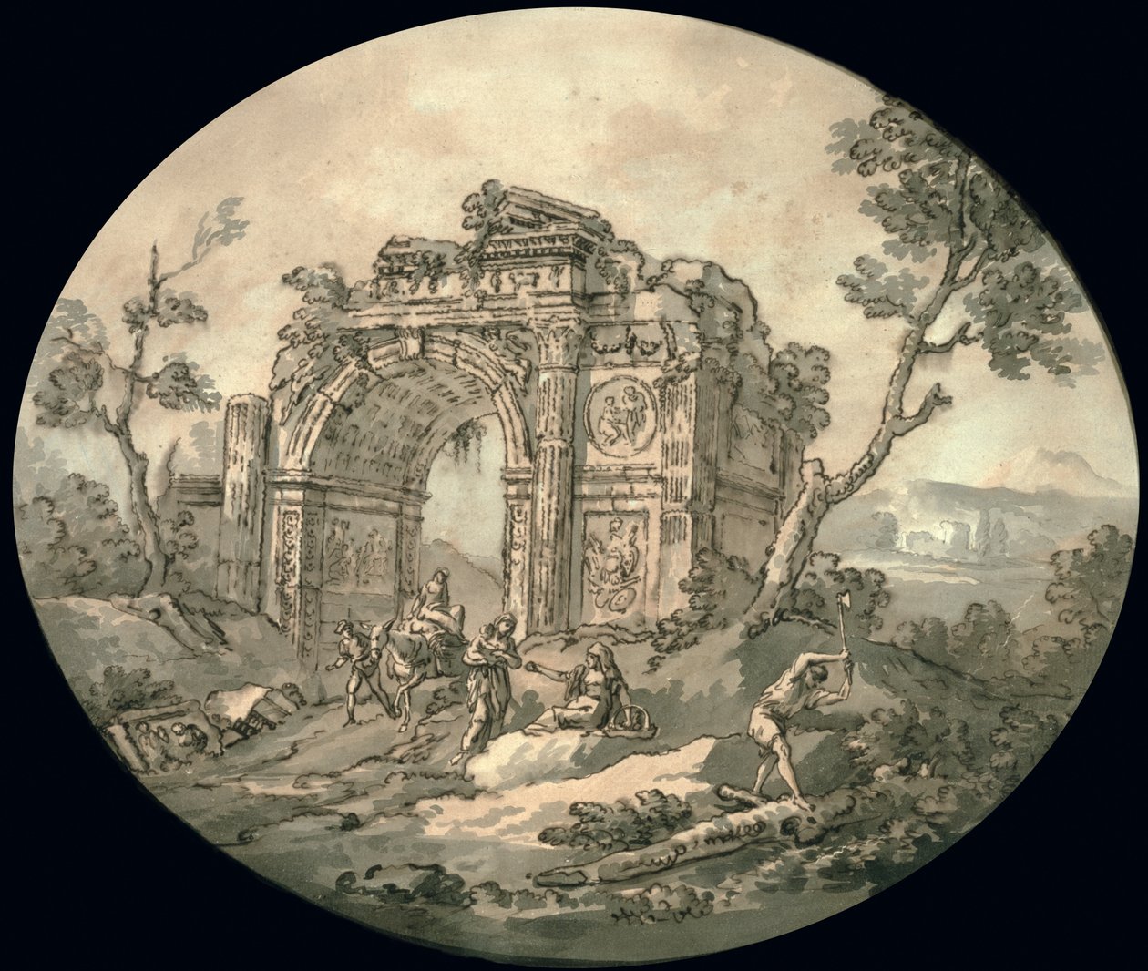 Arkitektoniske ruiner (indisk blæk, pen og sepia på papir) af Giovanni Paolo Pannini
