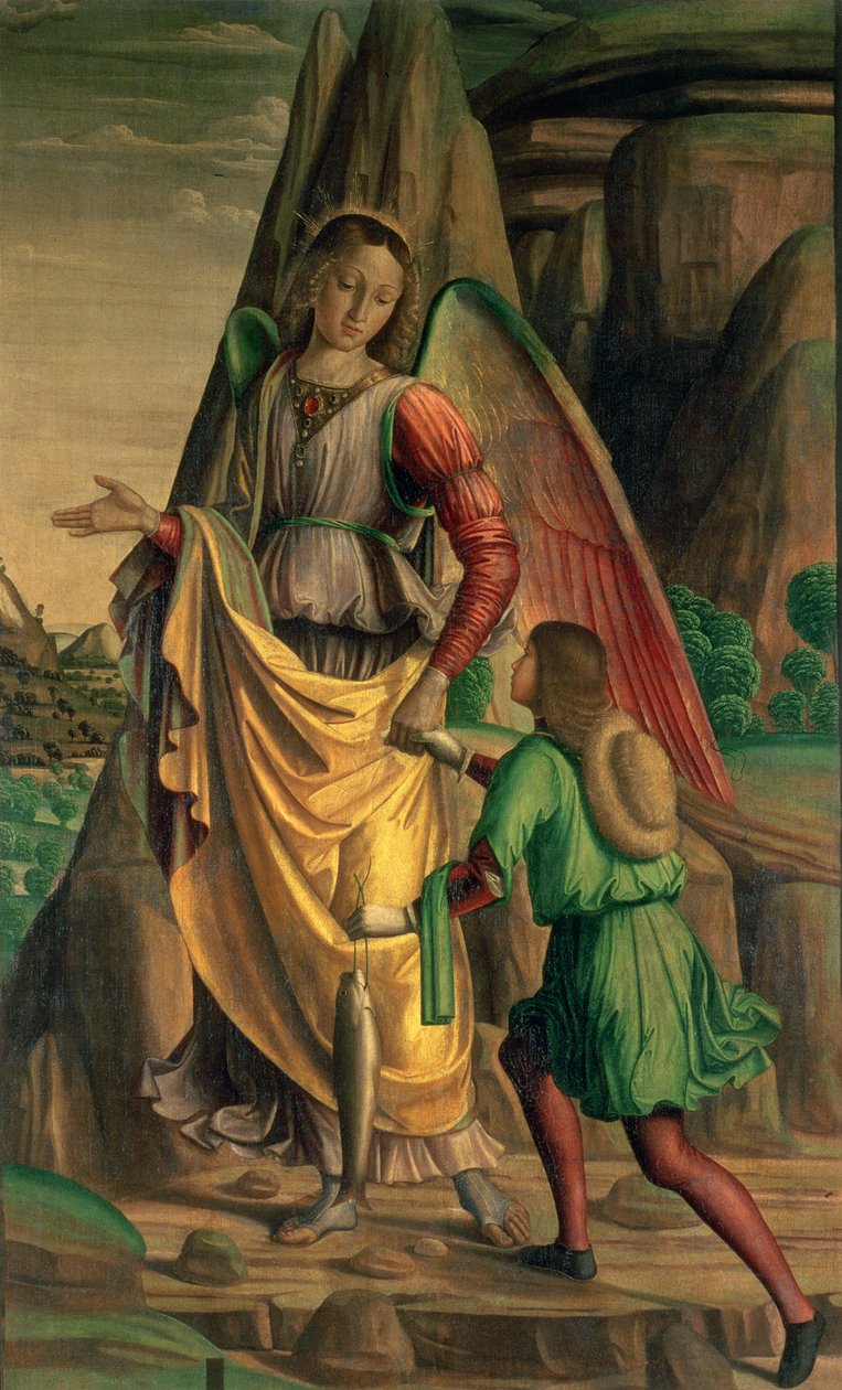 Tobias og englen af Giovanni Santi or Sanzio