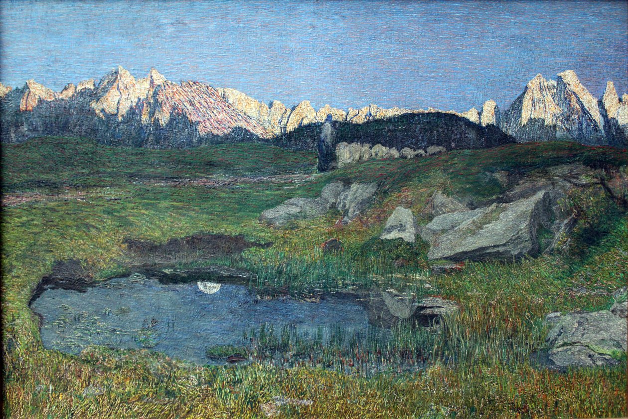 Alpine landskab ved solnedgang af Giovanni Segantini