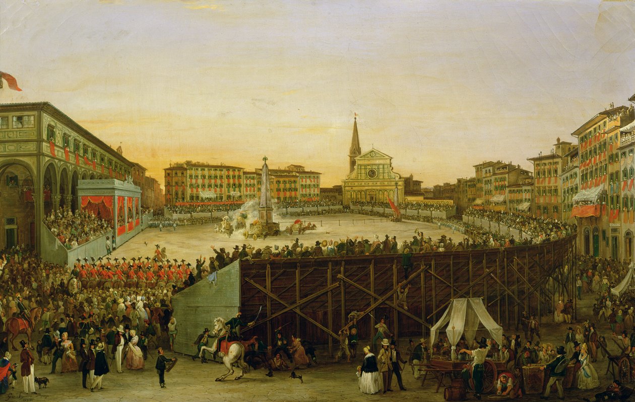 Chariot Race på Piazza Santa Maria Novella i Firenze af Giovanni Signorini