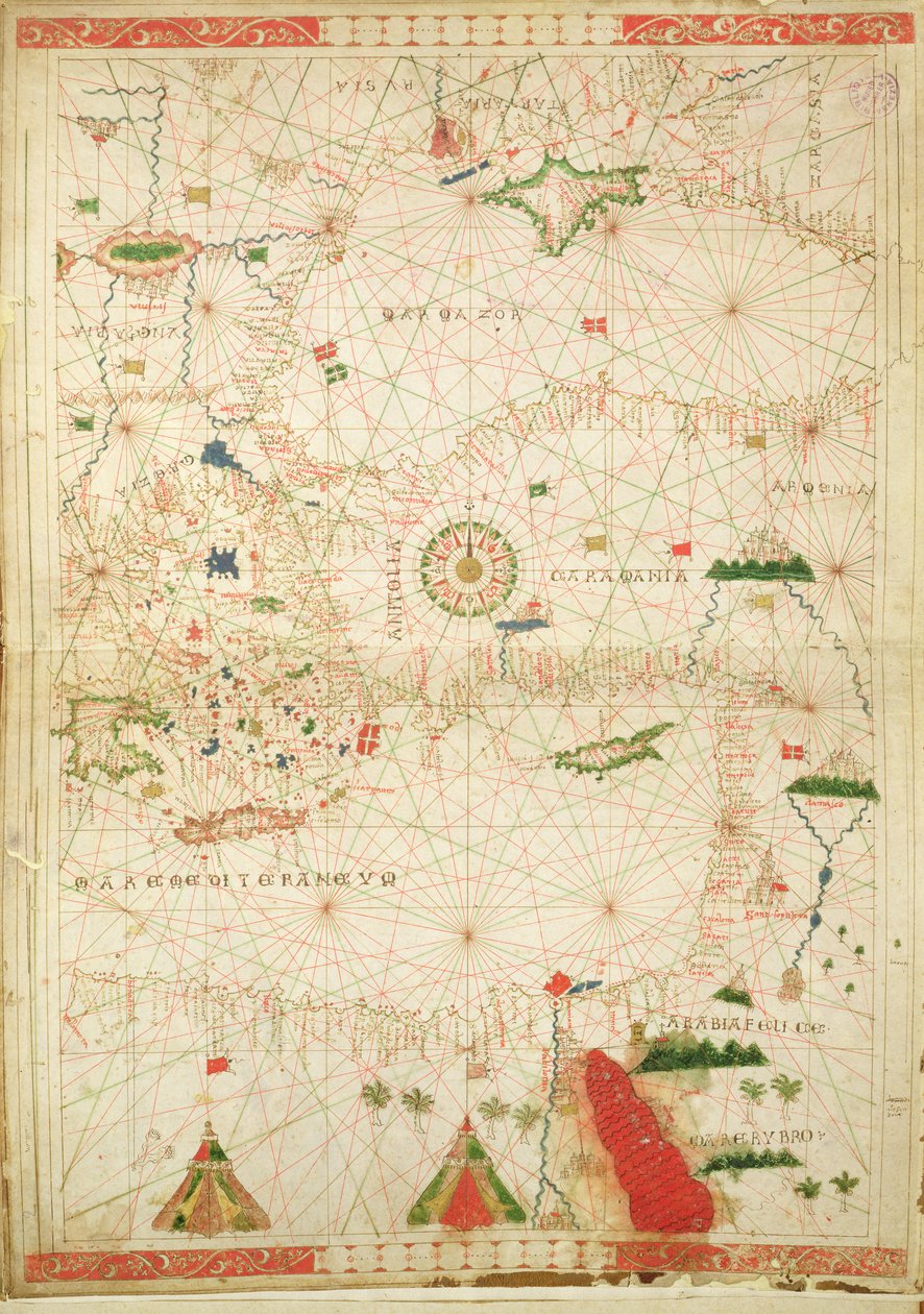 Det østlige Middelhav, fra et nautisk atlas, 1520 (blæk på vellum) (se også 330914) af Giovanni Xenodocus da Corfu