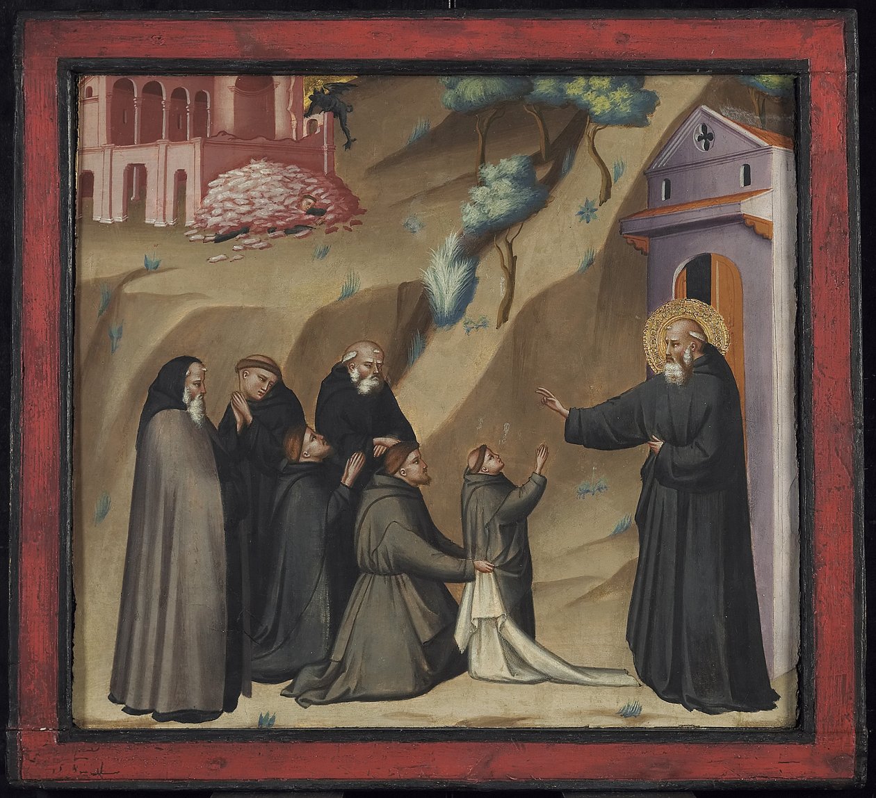 St. Benedict genopretter livet til en ung munk, slutningen af det 14. århundrede (tempera og bladguld på panel) af Giovanni di Niccolo del Biondo