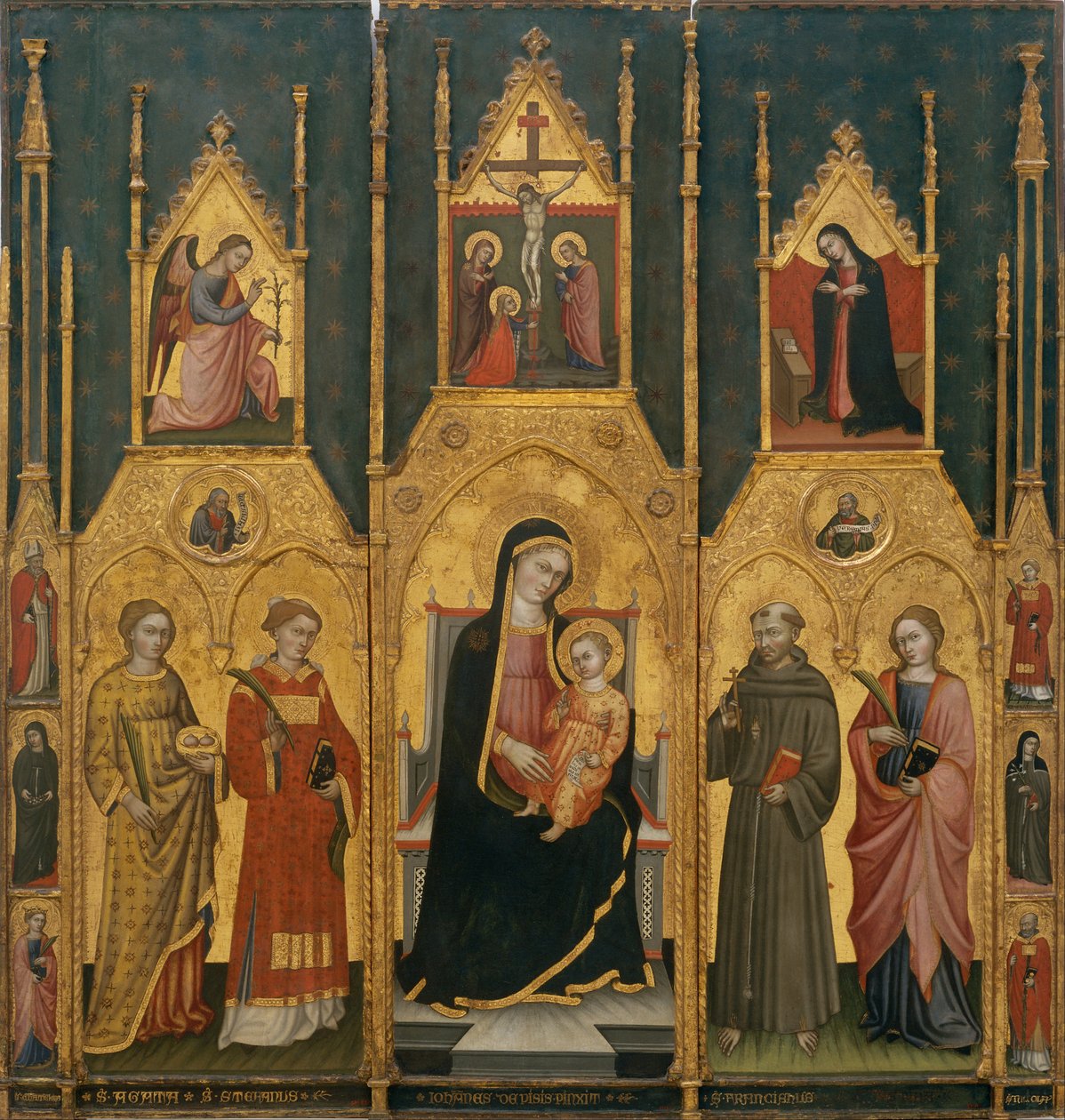 Jomfruens altertavle med de hellige Agatha, Stephen, Francis og en martyrhellig af Giovanni di Pietro da Pisa