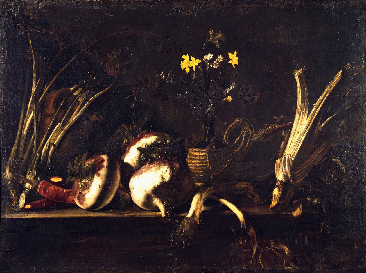 Asetelma vihanneksilla, Giovan Battista Ruoppolo (1629-1693) af Giovanni Battista Ruoppolo or Ruopolo
