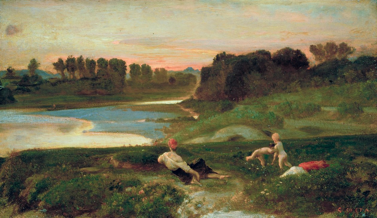 Afternoon at the Cascine, ca. 1859-69 (olie på plade) af Giovanni (1826 1903) Costa
