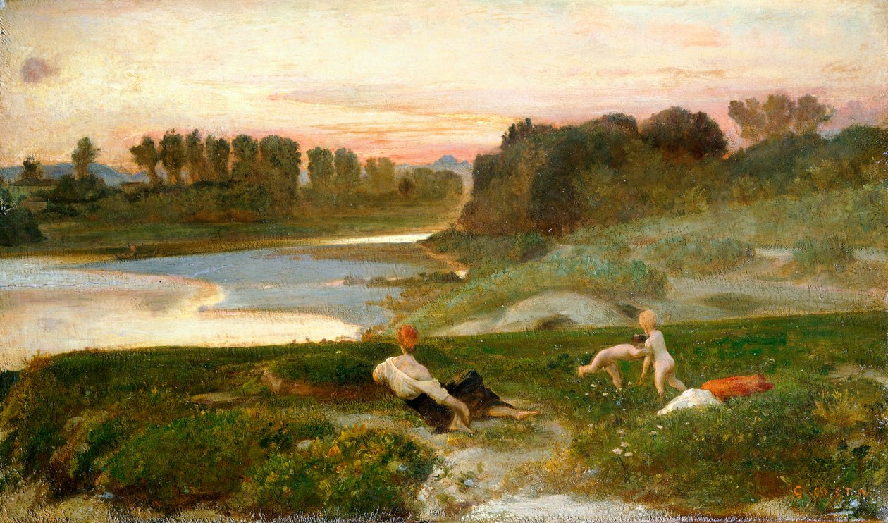 Aftentid på gården, Giovanni, kendt som Nino Costa (1826-1903). af Giovanni Costa