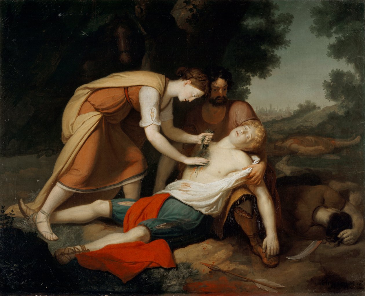 Erminia og Vafrino opdager den sårede Tancrede (sang 19 fra Jerusalem leveret af Torquato Tasso) (Maleri af Giovanni Costa