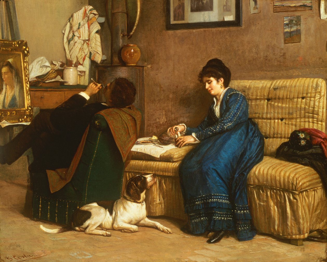 I studiet (olie på lærred) af Giovanni Costa