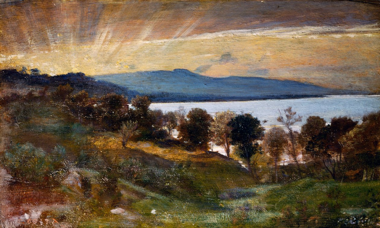 Landskab med solvirkning, maleri af Nino Costa (1826-1903), Italien af Giovanni Costa