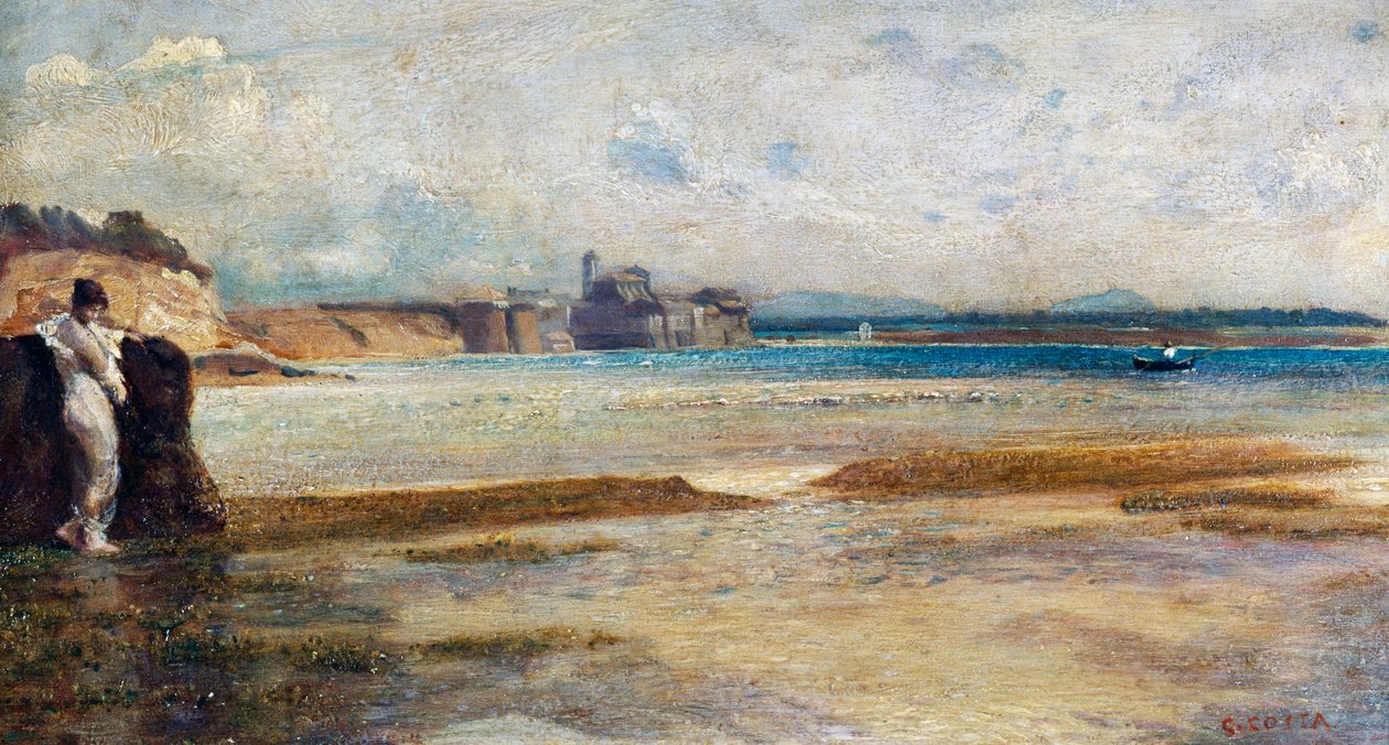 Månenedgang i Tyrrhenske Hav, maleri af Nino Costa (1826-1903), Italien af Giovanni Costa