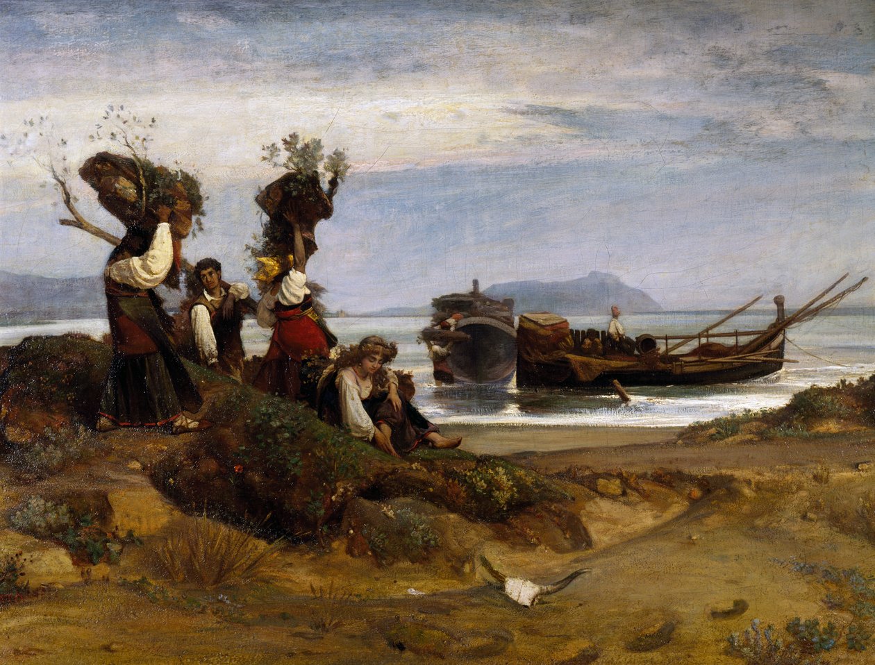 Kvinder læsser træ i havnen i Anzio af Giovanni Costa