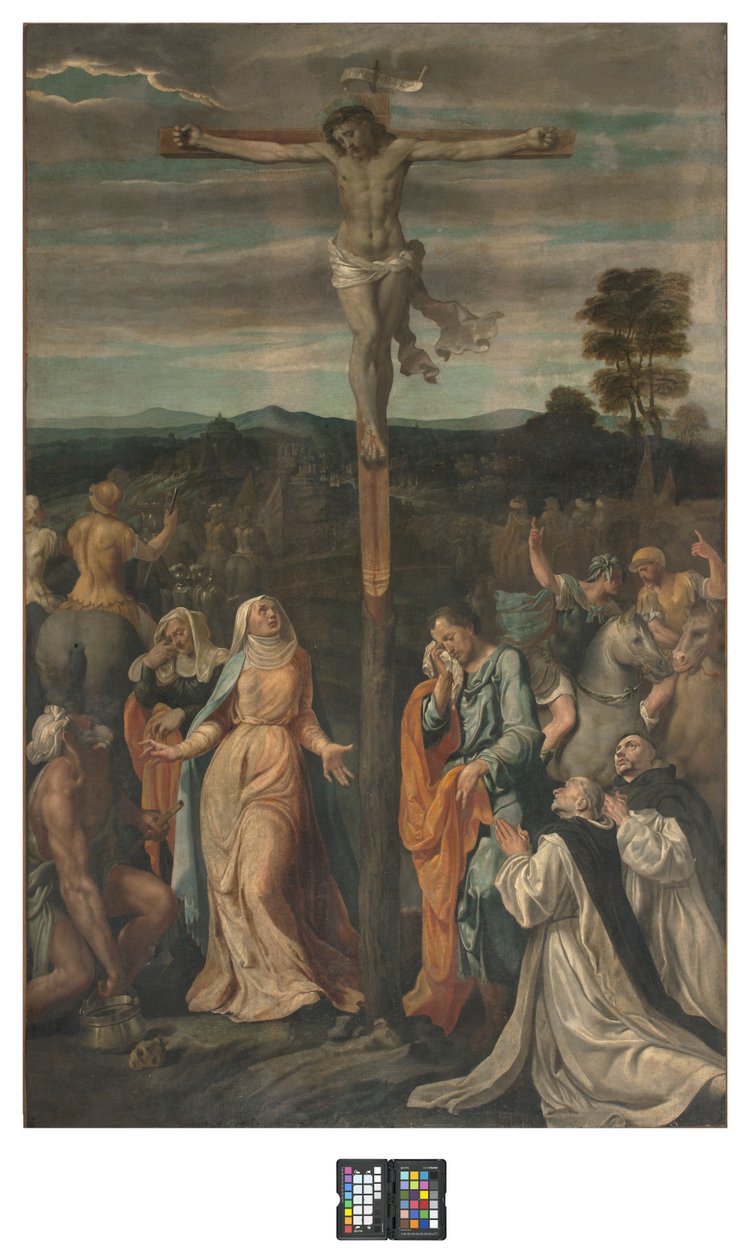 Korsfæstelse (fresko overført om bord) af Giovanni (fl.1537 d.c.1570) Fratino