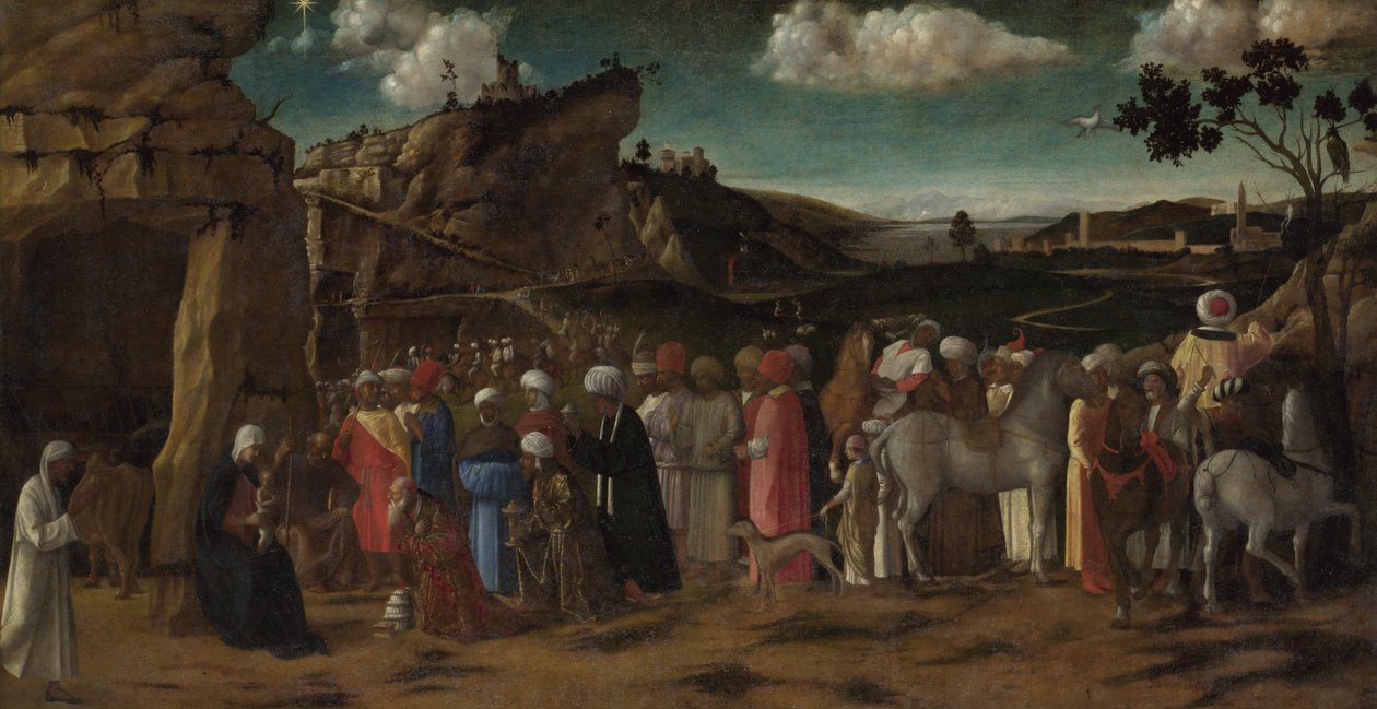 The Adoration of the Kings, ca. 1475-80 (olie på lærred) af Giovanni (workshop of) Bellini