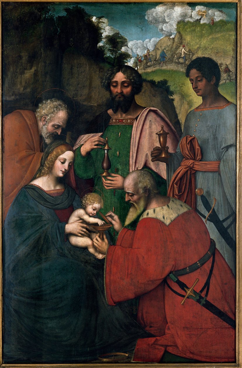 Tilbedelse af Magi (olie på panel af Giovanni Agostino da Lodi