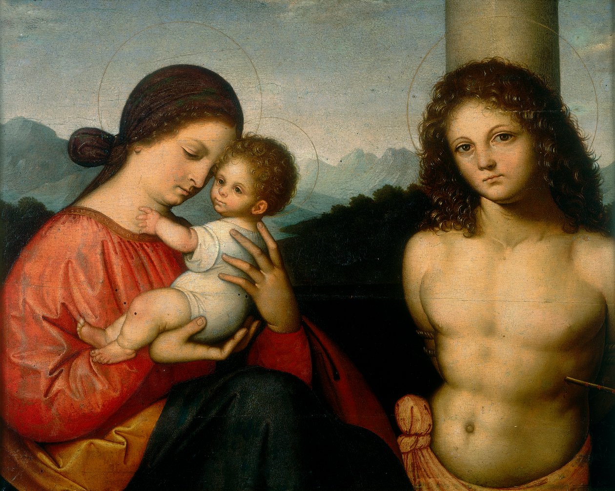 Madonna med barn og Sankt Sebastian af Giovanni Agostino da Lodi