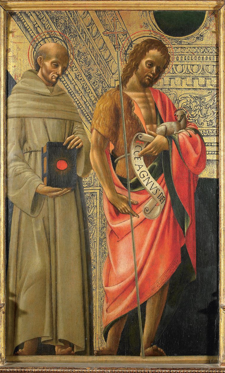 Sankt Bernardino af Siena og Johannes Døberen, ca 1485-1490. af Giovanni Ambrogio Bevilacqua