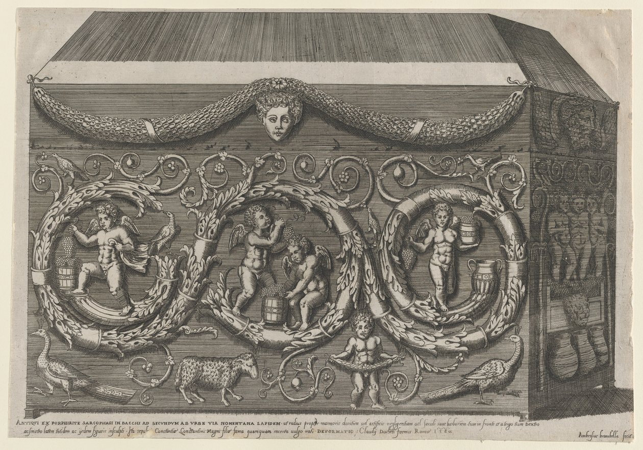 Mirror of Roman Magnificence: Dekoreret sarkofag med arabesker, 1582., 1582. af Giovanni Ambrogio Brambilla