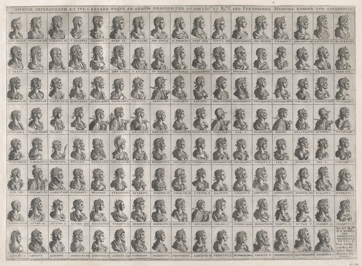Mirror of Roman Magnificence: Portrætter af kejserne fra Julius Cæsar til Rudolf II..., 1582. af Giovanni Ambrogio Brambilla