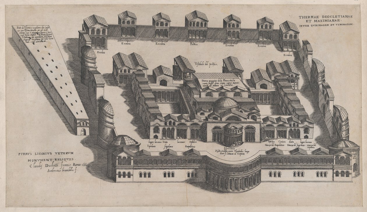 Mirror of Roman Magnificence: The Baths of Diocletian, 1582., 1582. af Giovanni Ambrogio Brambilla
