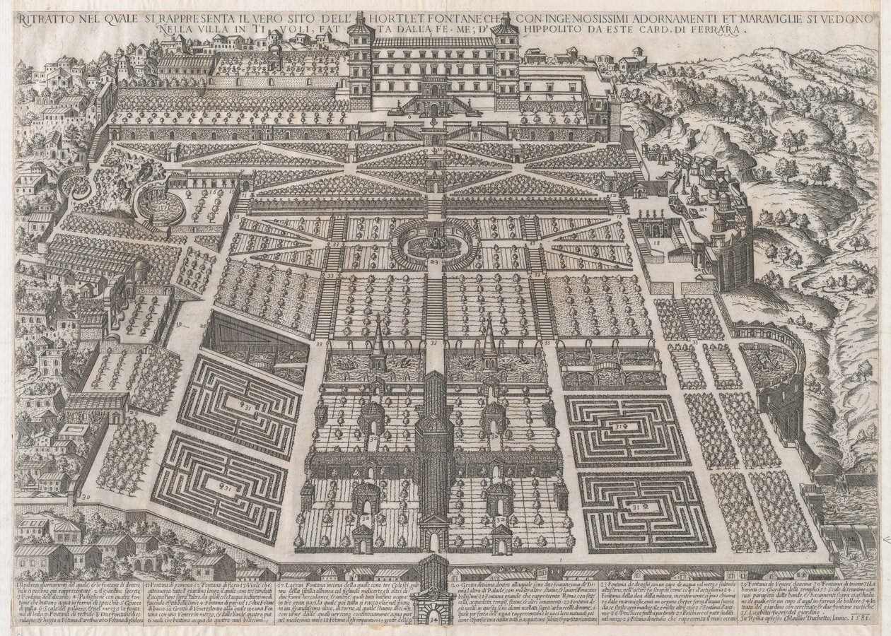 Mirror of Roman Magnificence: Tivoli Palace and Gardens, 1581., 1581. af Giovanni Ambrogio Brambilla.