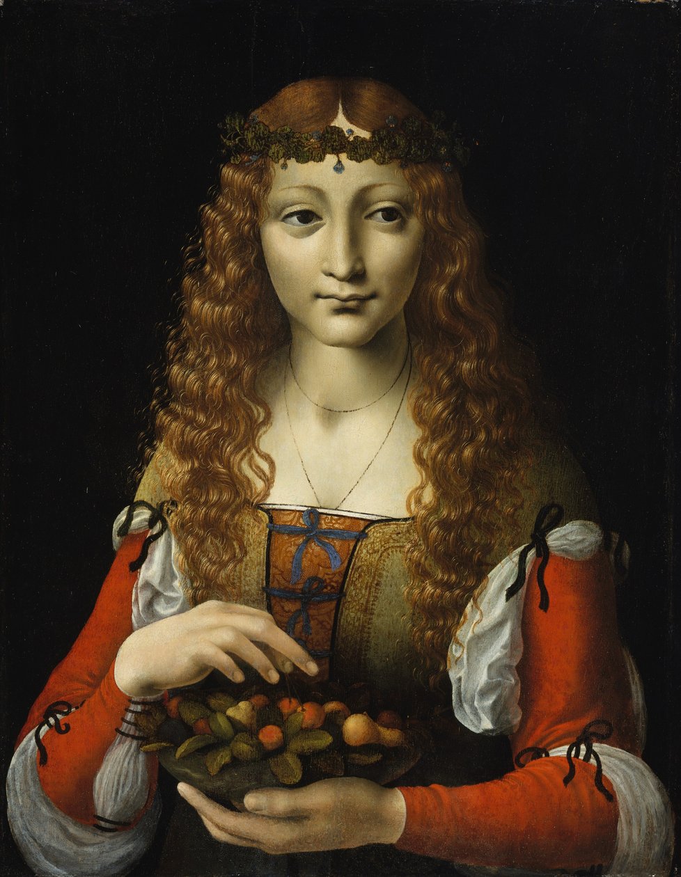 Pige med kirsebær, ca. 1491-95 (olie på træ) af Giovanni Ambrogio de (attr. to) Predis