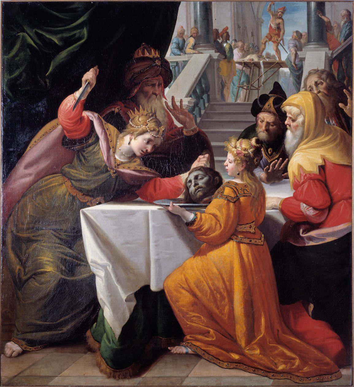 Salome med Johannes Baptists hoved på en sølvplade Maleri af Giovanni Andrea Ansaldo (1584-1638) 1630 cirka Genes, Musei di Strada Nuova (ex Palazzo Bianco) af Giovanni Andrea Ansaldo