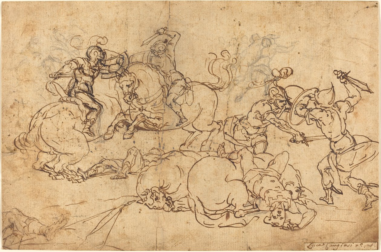 Soldater, der kæmper af Giovanni Andrea Ansaldo
