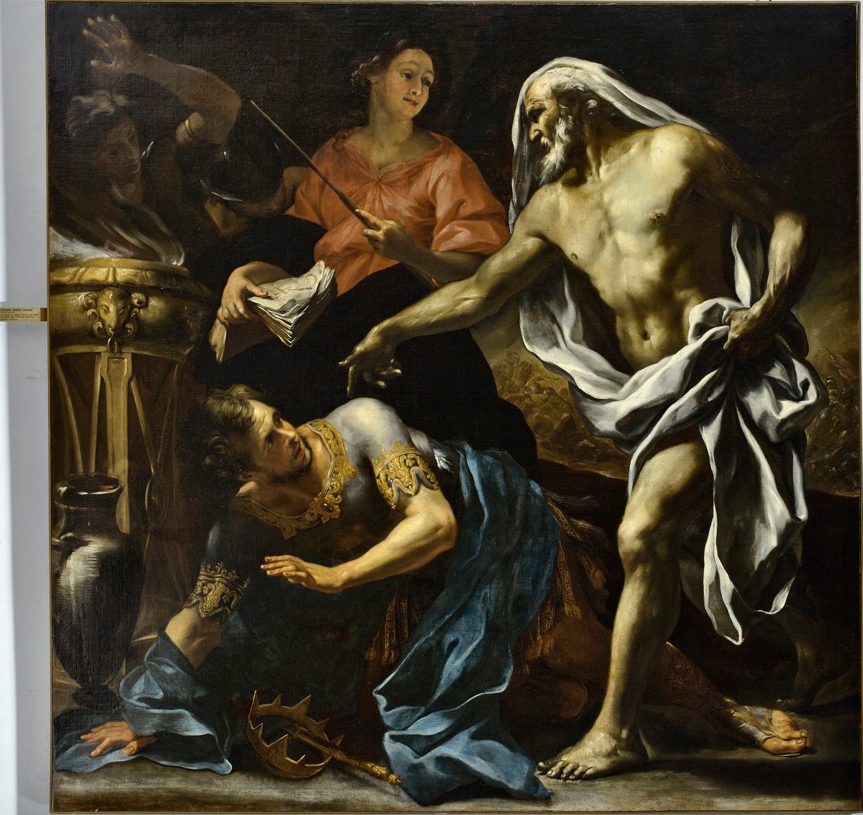 Troldmanden fra Endor fremkalder for Saul skyggen af profeten Samuel (olie på lærred) af Giovanni Andrea Carlone