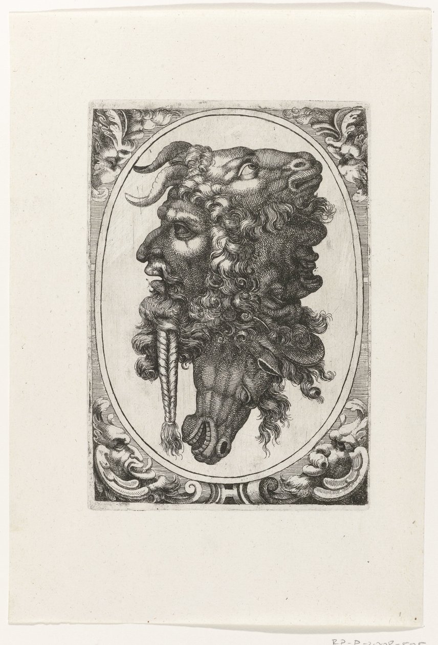 Sammensætning af to ansigter, et hestehoved og et gedehoved af Giovanni Andrea Maglioli
