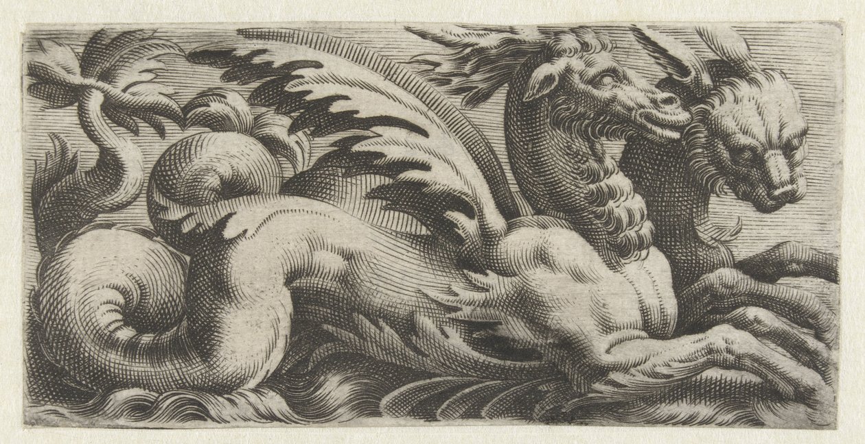 To havdyr side om side Frisere med havmonstre (serietitel) af Giovanni Andrea Maglioli