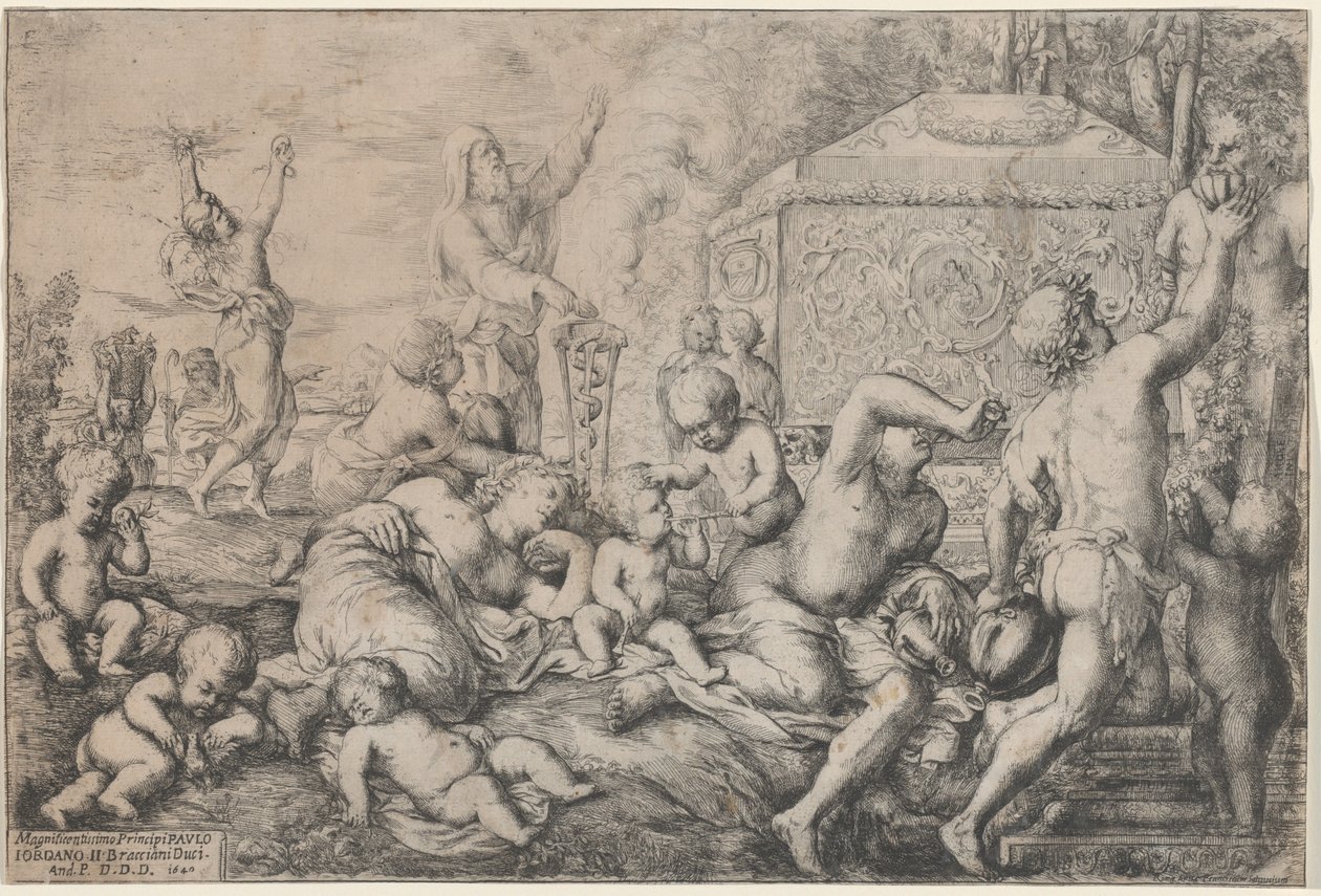 Bacchanal med alter, faun og Silenus af Giovanni Andrea Podesta