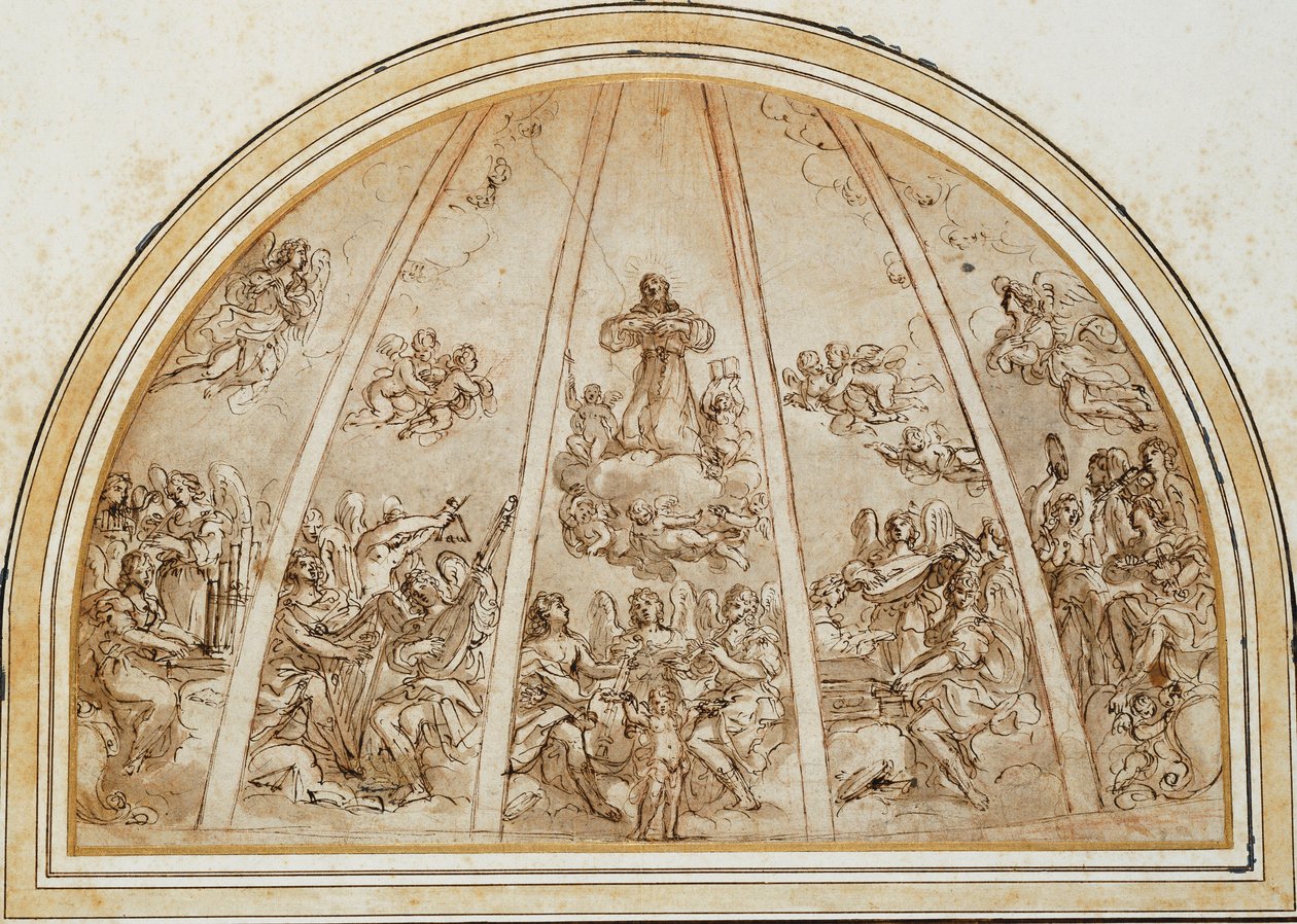The Apotheosis of Saint Francis Surrounded by Musician Angels: Design for an Apse or Half-Dome Divided by Ribs, af Giovanni Andrea Sirani