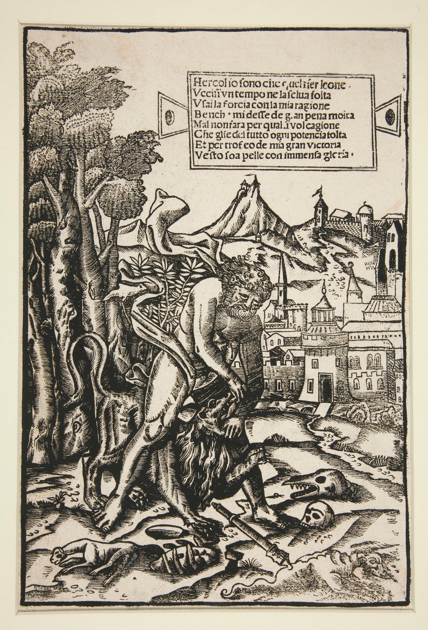 Hercules og Nemean Lion af Giovanni Andrea Vavassore