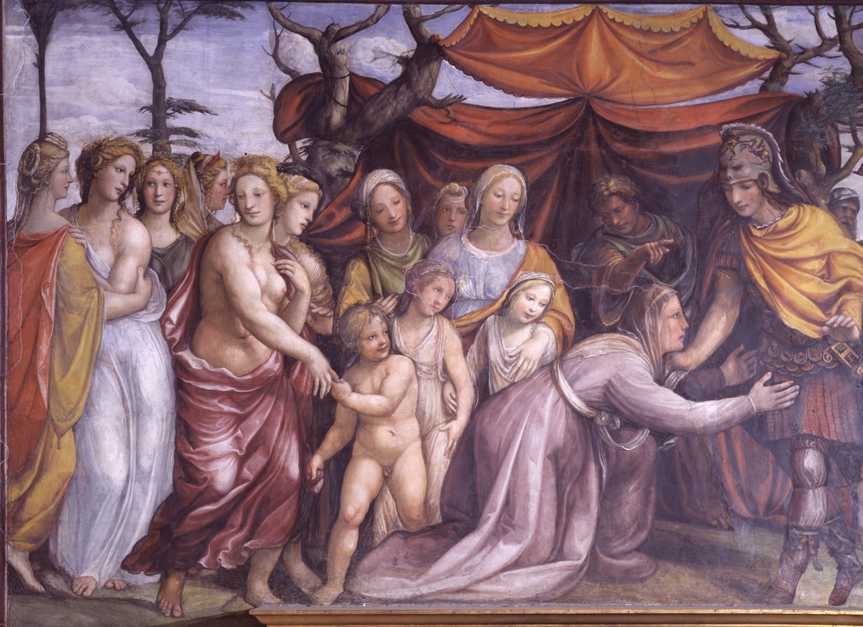 Sala delle Nozze di Alessandro e Rossana Hall af Alexander den Stores ægteskab 356-323 f.Kr. og Roxanne detalje af Alexander med familien af Darius III, ca. 1513 fresco af Giovanni Antonio Bazzi Sodoma