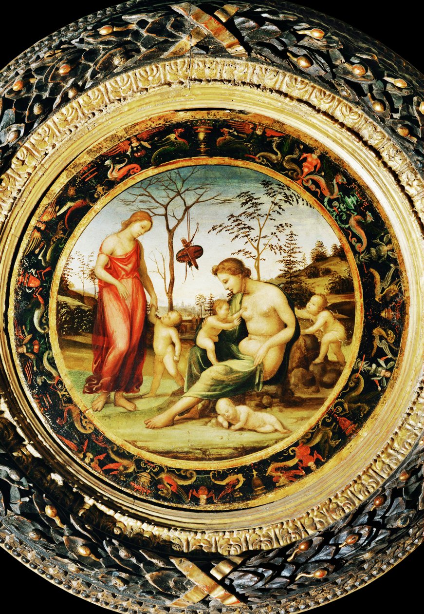 Venus terrestre med Eros og Venus celeste med Anteros og to amoriner ... af Giovanni Antonio Bazzi Sodoma