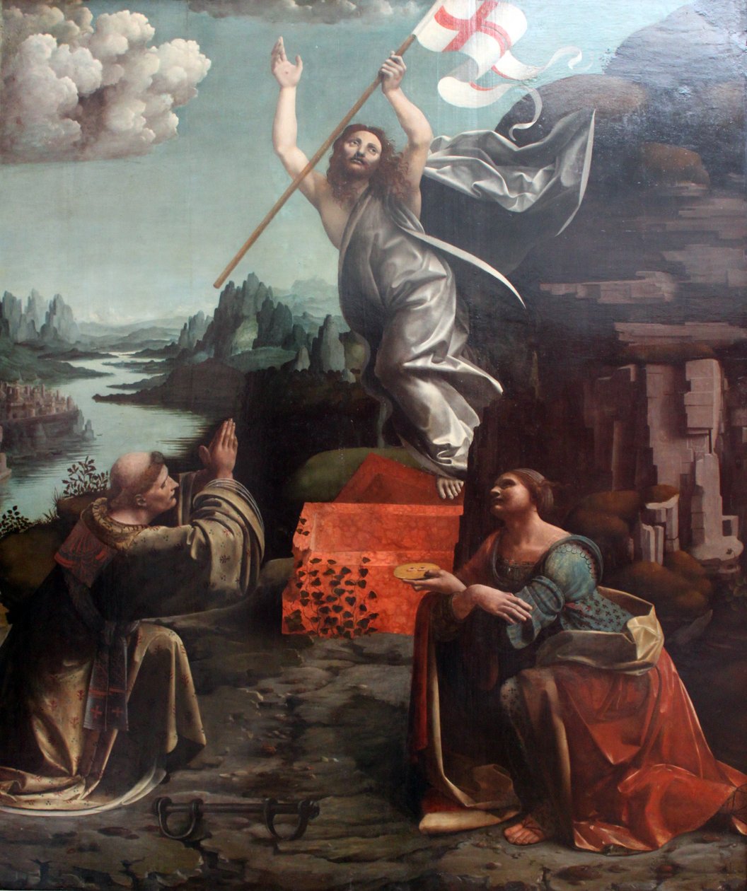 Kristi opstandelse med Sankt Leonard af Noblac og Lucia af Giovanni Antonio Boltraffio