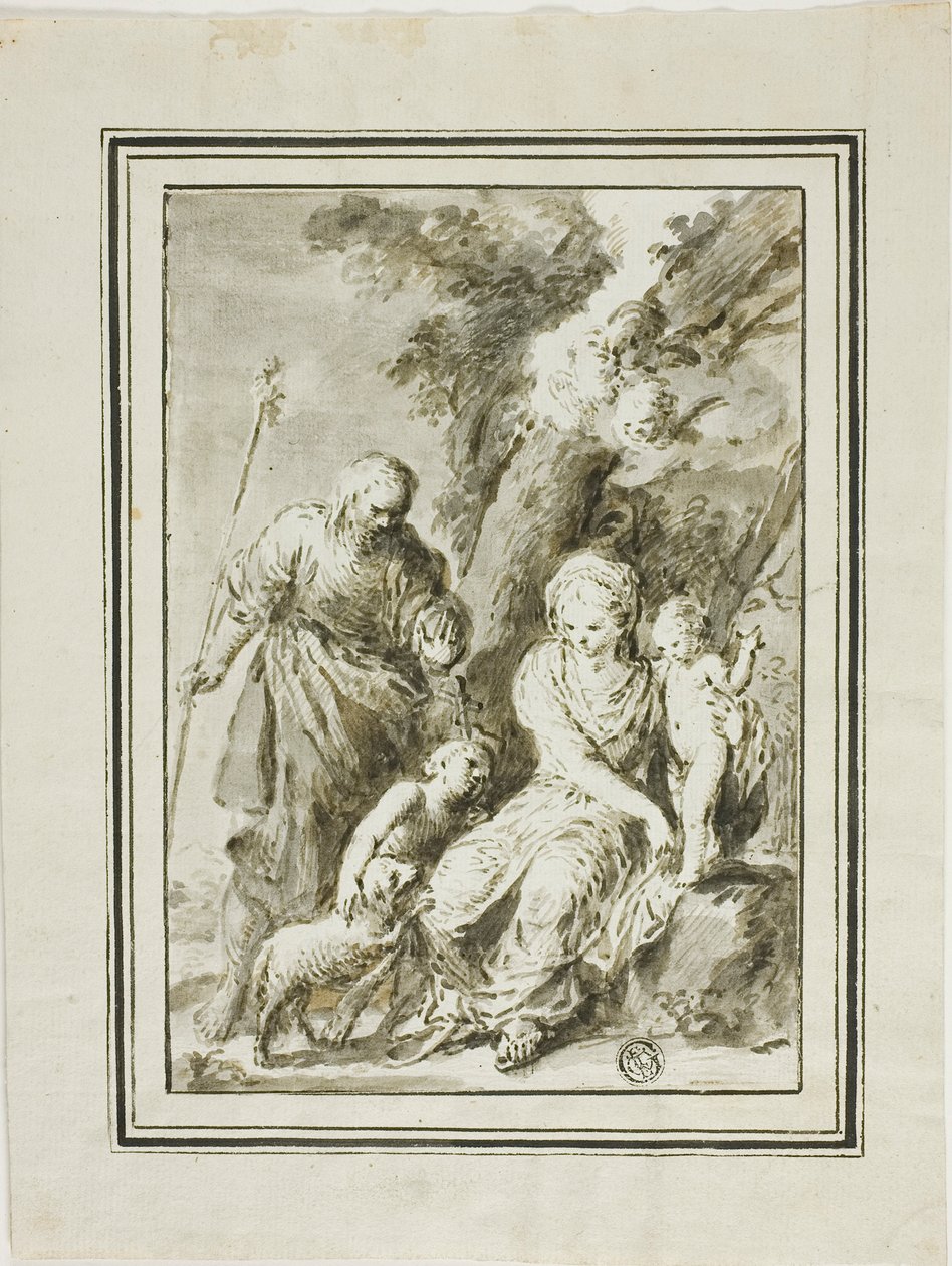Hellige Familie og Johannes Døberen af Giovanni Antonio Burrini