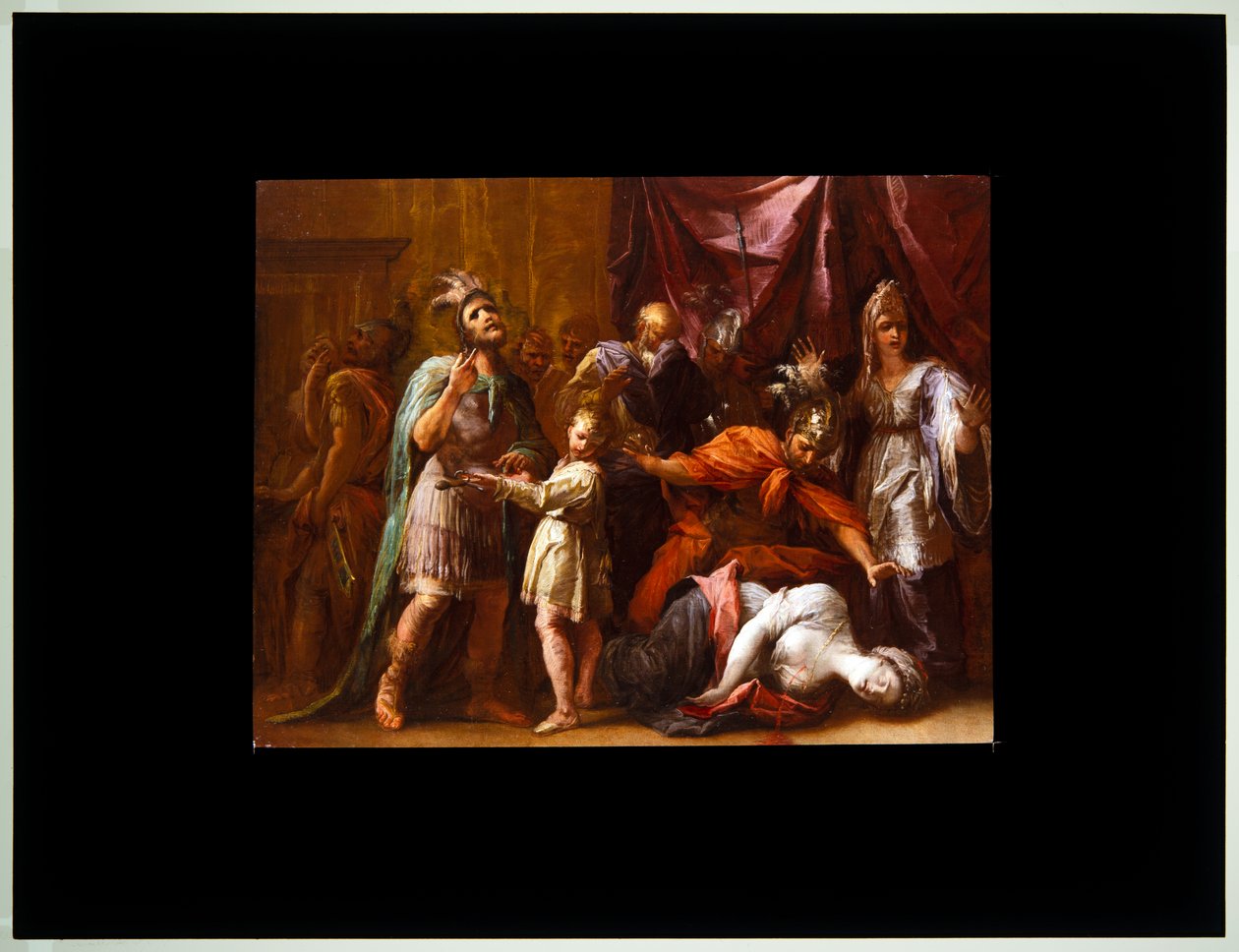 Lucretias død (lærred) af Giovanni Antonio Burrini or Burino