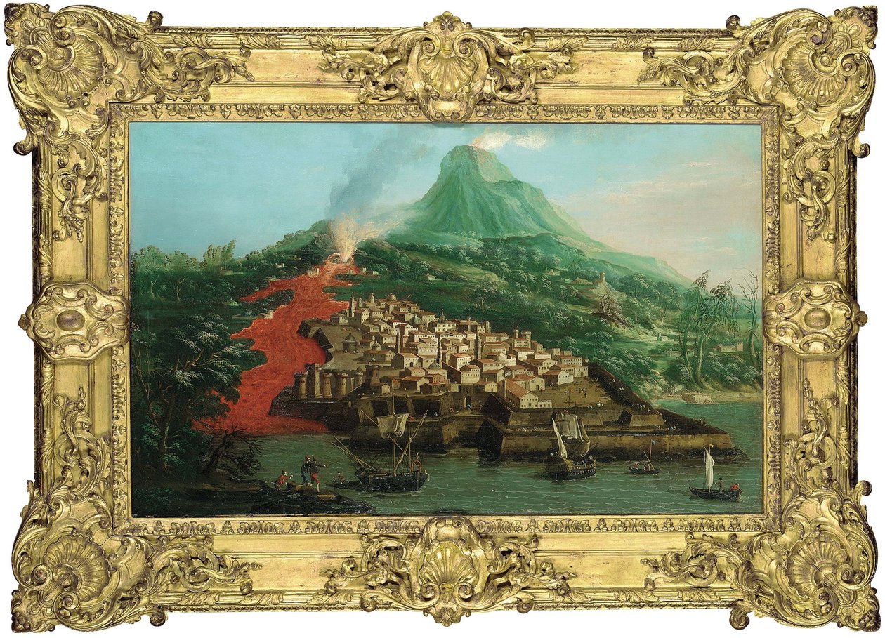 En vulkanø med havn og skibsfart af Giovanni Antonio Canal