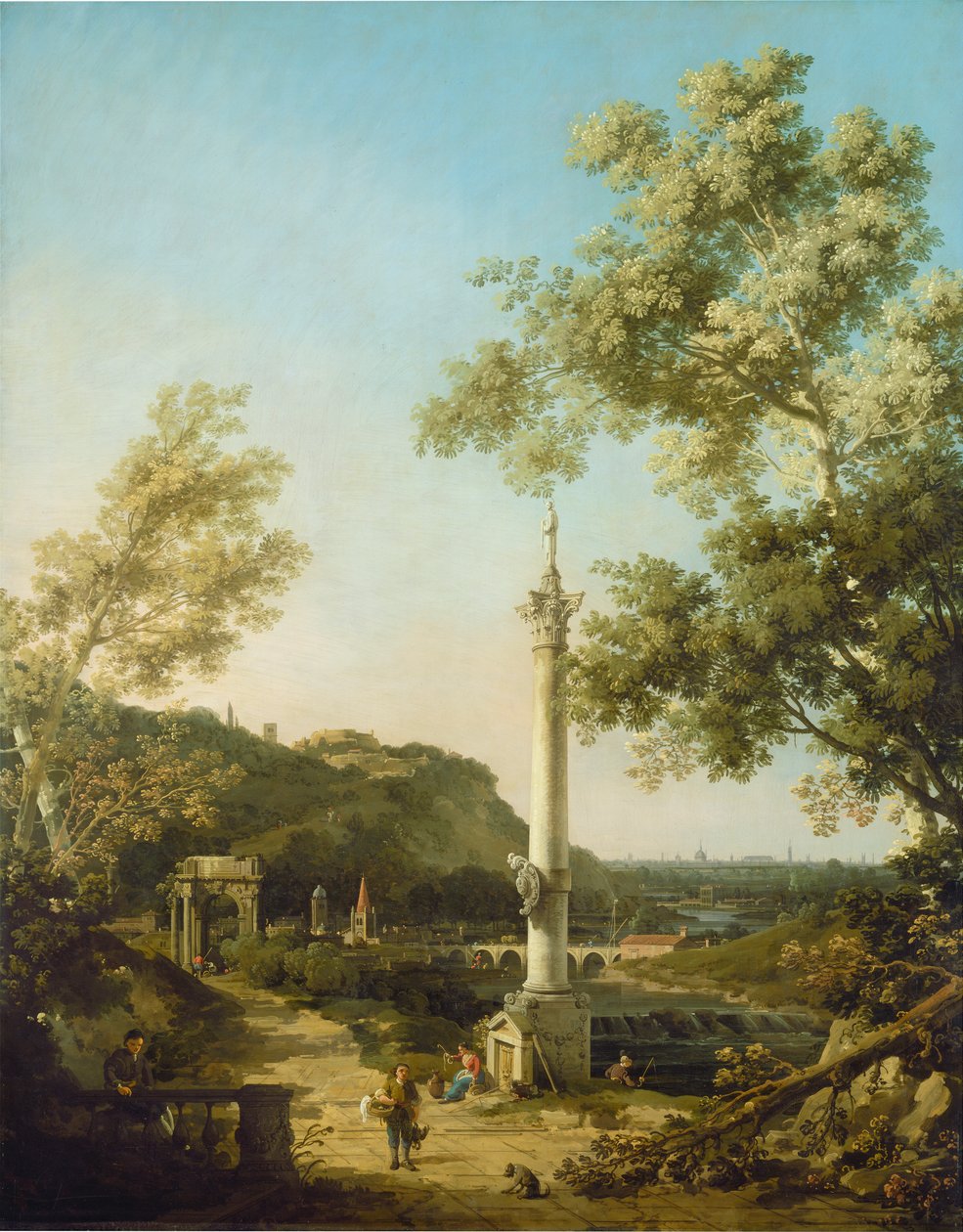 Engelsk Landskab Capriccio med en søjle, c.1754 af Giovanni Antonio Canal
