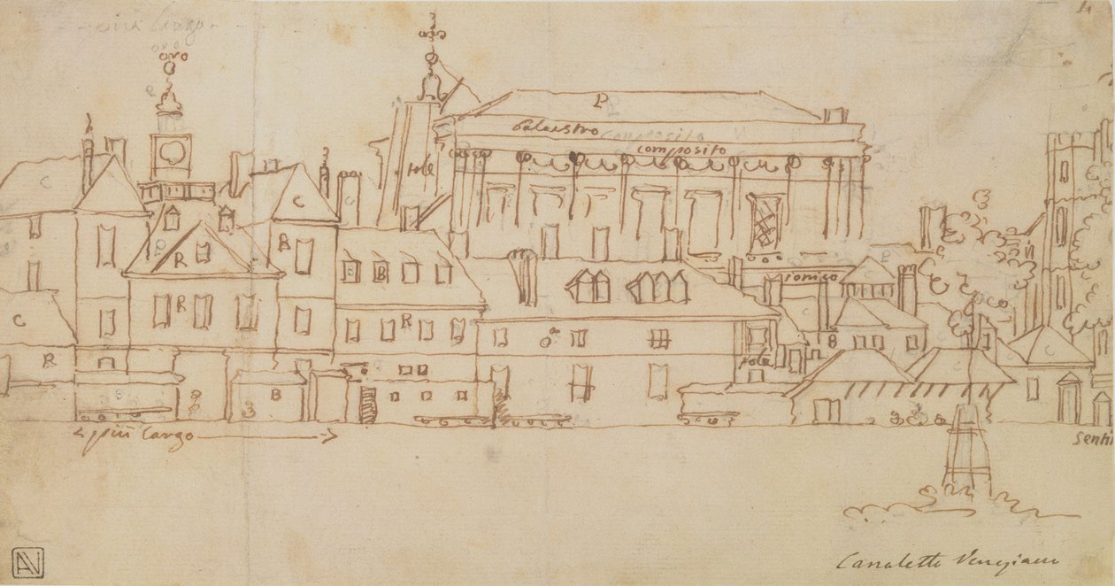 Horse Guards, London (pen og blæk på papir) af Giovanni Antonio Canal