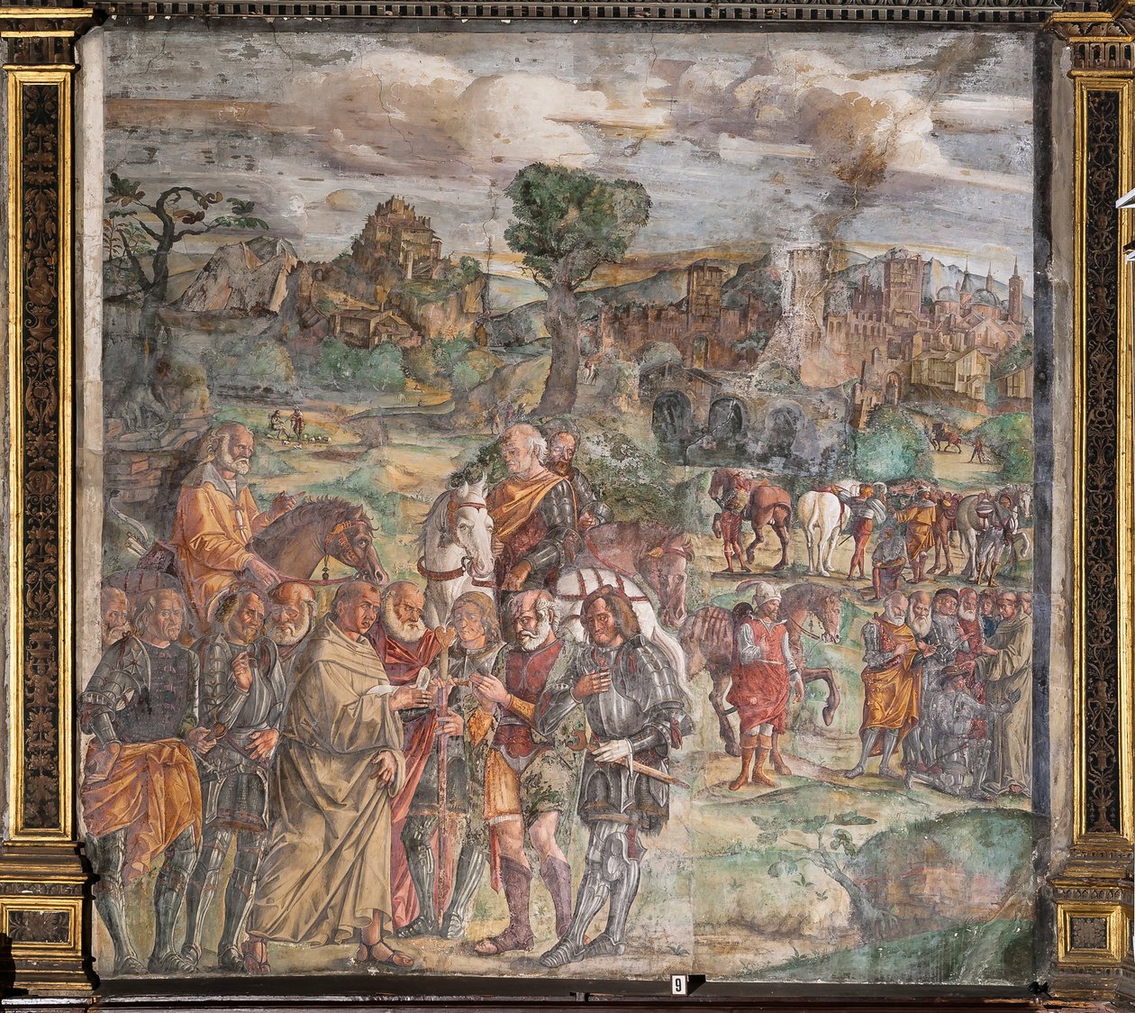 Sankt Antonius står over for tyrannen Ezzelino i Verona, den helliges skole af Giovanni Antonio Corona