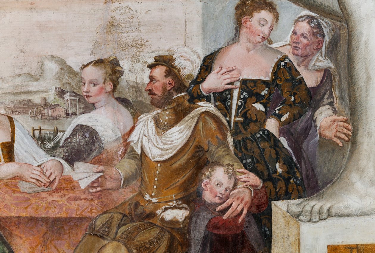 Kortspil, Main Hall, ca. 1570 (fresco) af Giovanni Antonio Fasolo