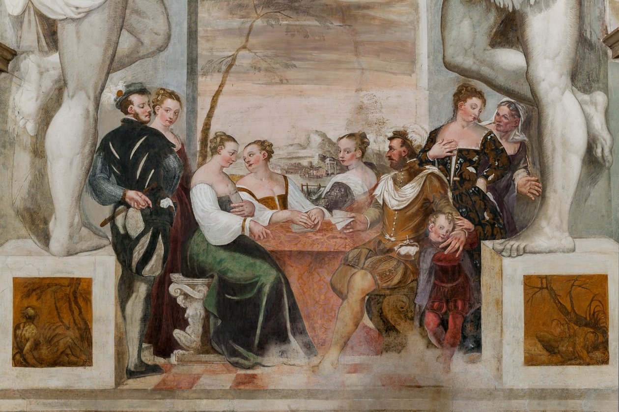 Kortspil, Main Hall, ca. 1570 (fresco) af Giovanni Antonio Fasolo