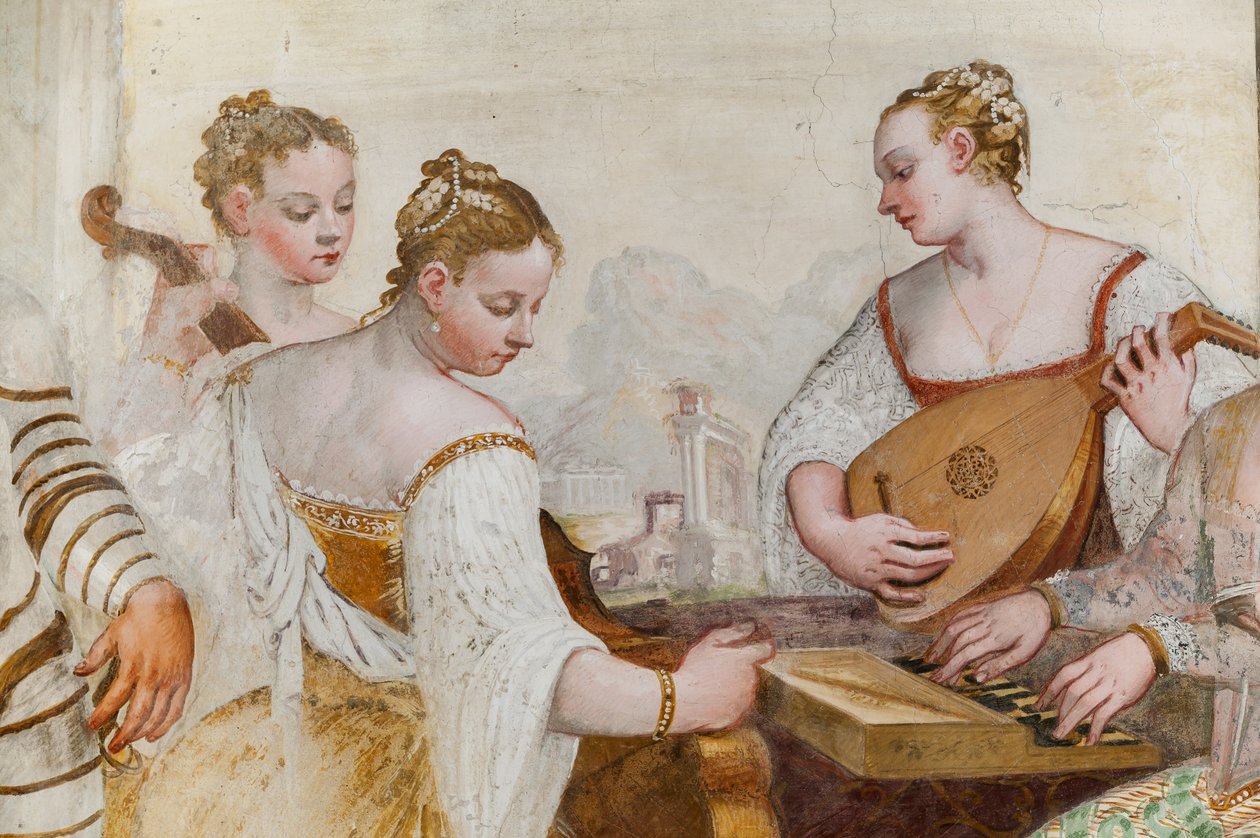 Hofdamer, detalje af The Concert, Main Hall, ca. 1570 (fresco) af Giovanni Antonio Fasolo
